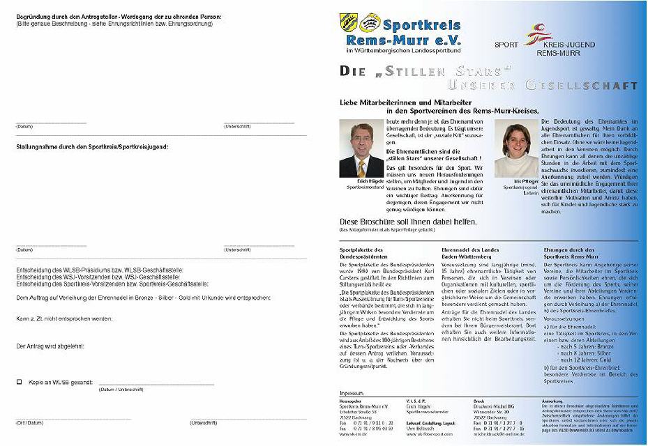 Ehrenamt-Broschüre für den Sportkreis Rems-Murr (Außenseite)